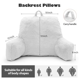 xffzroom Reading Pillow Large Bed Pillow,Backrest with Arms, Back Support for Sitting Up in Bed, Couch for Lounging Bedrest,White