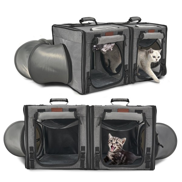 PETUX 2-in-1 Double Cat Carrier for 2 Cats, Portable Collapsible