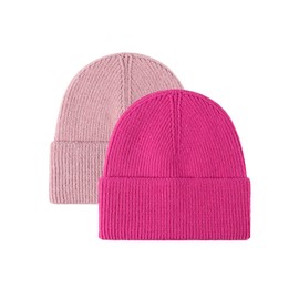 Mommy Jennie 2 Pack Men's Unisex Winter Beanie Hat Rib Knit Cuffed Women Cap,Pink/Rose red