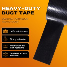 Kwtpsg Black Duct Tape Heavy Duty, Waterproof Strong Adhesive Duct Tape for Indoor Outdoor Repairs Packaging Arts Crafts Projects, Tear by Hand 2 Inch x 20 Yards