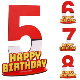 Cartoon Red and White Birthday Centerpiece, Wooden Happy Birthday Decor for Boys & Girls Party Supplies Table Decorations (Number 5)