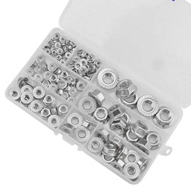 XINGYHENG 140Pcs 7Kinds 304 Stainless Steel M3 M4 M5 M6 M8 M10 M12 Stainless Steel DIN6923 Hex Flange Nut Assortment Kit with Figured Teeth for Anti-Slip and Anti-Loose