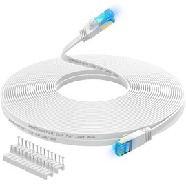 AOPOCKAN TECH - Cable Ethernet Cat 6 de 45 metros, blanco, Cat6 plano RJ45 para computadora, red LAN de Internet, cable de conexión Ethernet - 45m