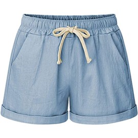 Yoinlia Pantalones cortos de verano para mujer con cordón elástico, Azul (Skyblue), M