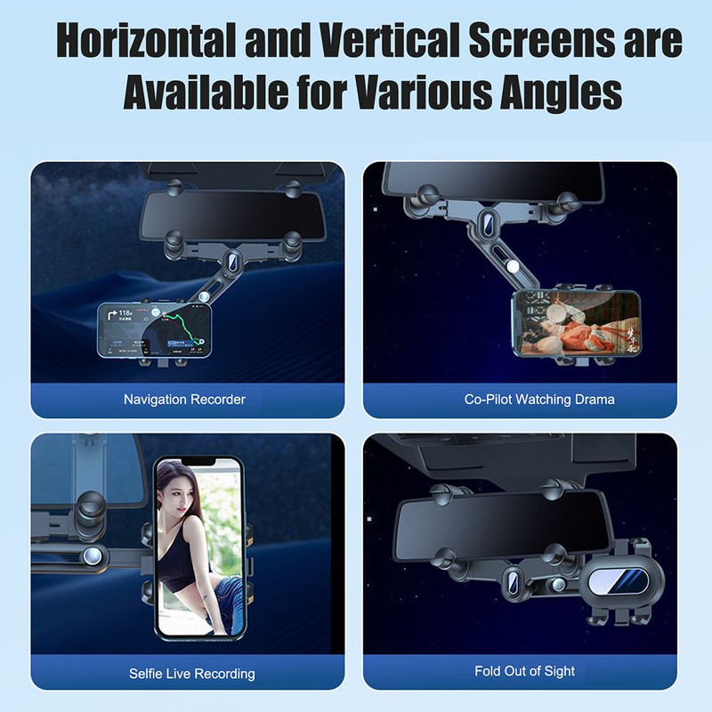 Rearview Mirror Car Phone Holder 360° Rotatable and Retractable Adjustable