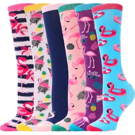 MOGGEI Kids Girls Knee High Socks - Long Boot Crazy Silly Fun Gift Tall Funny Cute Animal Child Gifts for 4-12 Year Old Girls - Stocking Stuffers - 6 Pairs (Flamingo)