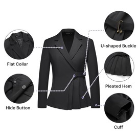 TRONSTORE Women's Pants Suit Solid Jacket 2 Piece Set Irregular Blazer Suit Business Casual Black XS