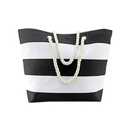 Luxury Divas Black & White Wide Stripe Deluxe Oversize Beach Tote Bag