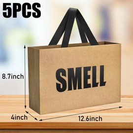 LUOKER 5 Senses Gift Bags for Him,12.6" Kraft Bag with Black Word on Two-Sided,Five Senses Gift Bags with Ribbon Handles,for Graduation,Wedding Anniversary,Birthday,Mother's Day