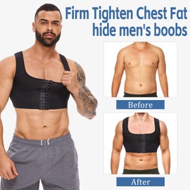 MISS MOLY Mens Gynecomastia Compression Corset Chest Binder Slimming Vest Tank Top Shapewear Undershirt Black XL