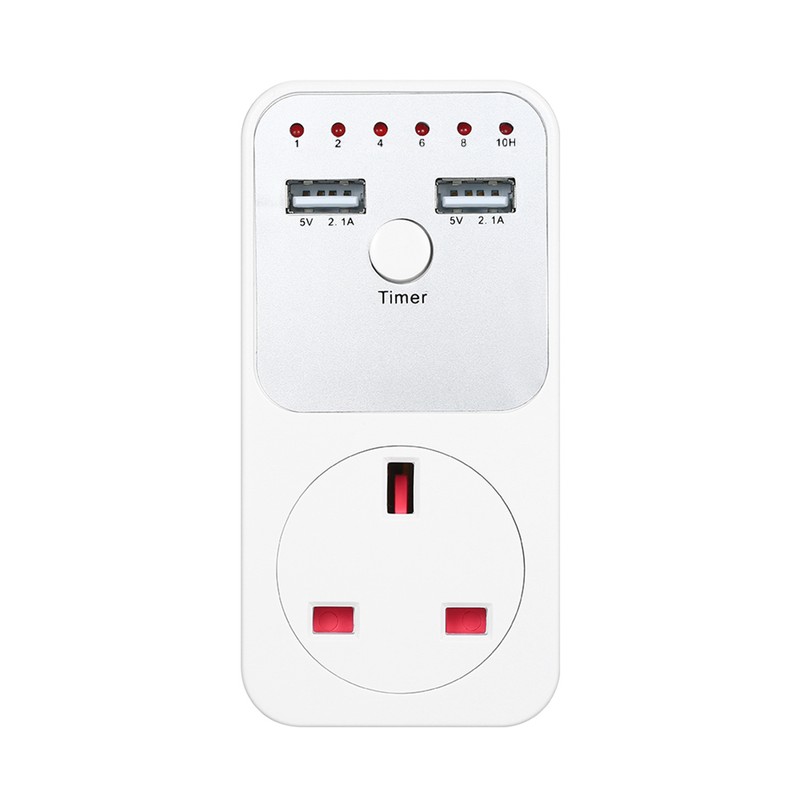 Countdown Timer Socket with 2 USB Ports 5V 2.1A Outlet