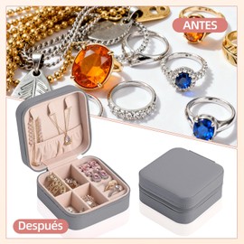 Joyero de Viaje para Mujer - Organizador Portátil con Múltiples Compartimentos - Para Anillos, Aretes, Collares y Pulseras - Alhajero Compacto y Liviano - Ideal como Regalo (gris-12pcs)