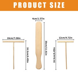 Set of 3 Crepe Distributors Made of Beech Wood, Crepe Vertiler Set, T-Shape Crepes Coil, Easy to Clean Dough Distributor for Crepes Accessories, Crepe Slider Baking Tools, for Crepes Pan, Palate Ham