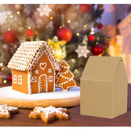 80UncleKimby 50Pcs Christmas Gingerbread House Kit Houses-Shaped Box Xmas Gift Cookie Boxes with Ropes DIY Crafts for Party Supplies Decor
