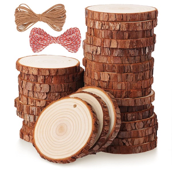 Fuyit Natural Wood Slices, 30 Pcs 3.1-3.5 Inch Unfinished Predrilled