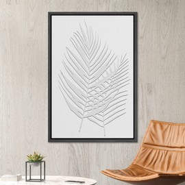 SIGNWIN Framed Canvas Print Wall Art White Island Jungle Palm Leaf Nature Wilderness Illustrations Digital Art Decorative Floral Botanical Relax/Zen for Living Room, Bedroom, Office - 16"x24" Black