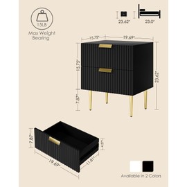 AEPOALUA Nightstand, Bedside Table with Gold Frame,Black Night Stand, End Table with 2Drawer, Mid Century Modern Bedside Table, Dresser for Bedroom,Living Room