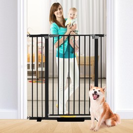 41 Inch Tall Baby Gate Auto Close Dog Gate Adjustable 29.92"-49.21" Wide Pressure Mounted Walk Through Swing Pet Gate for Doorways (Black, 29.92"-49.21" Wide)