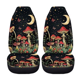 WUYOJUXA Mushroom Print Car Seat Cover Set for Front Seat Only 2 Pack Moon Print Vehicle Bucket Seat Covers Comfortable Front Cushion for Women,Mushroom Car Interior Accessories Set