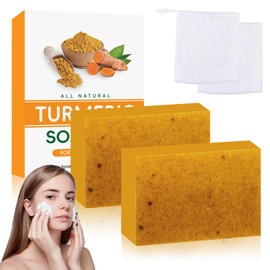 TECHEEL Turmeric Soap Turmeric Soap Bar Face Soap Solid Face Soap Turmeric Brightening Soap Turmeric Brightening Soap Turmeric Brightening Soap for Face and Body with a Foam Net Pack of 4