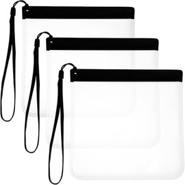 Airport Approved Transparent Toiletry Bag, 20 x 20 cm Toiletry Bag, Transparent Travel Cosmetic Bag, Waterproof Travel Toiletry Bag, Airport Security Approved, Black with Handle, Pack of 3