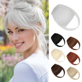 Felendy Clip in Bangs Fake French Bangs Natural Thick Front Full Bang Fringe with Temples Straight Bangs Hair Clip for Women - Silver Grey