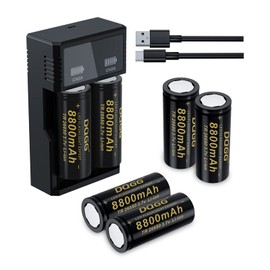 ABCTOY 26650 Rechargeable Battery 3.7V Flat Top 8800mAh Large Capacity for LED Flashlights Headlamps (26650 Battery+Charger,6 Pack)