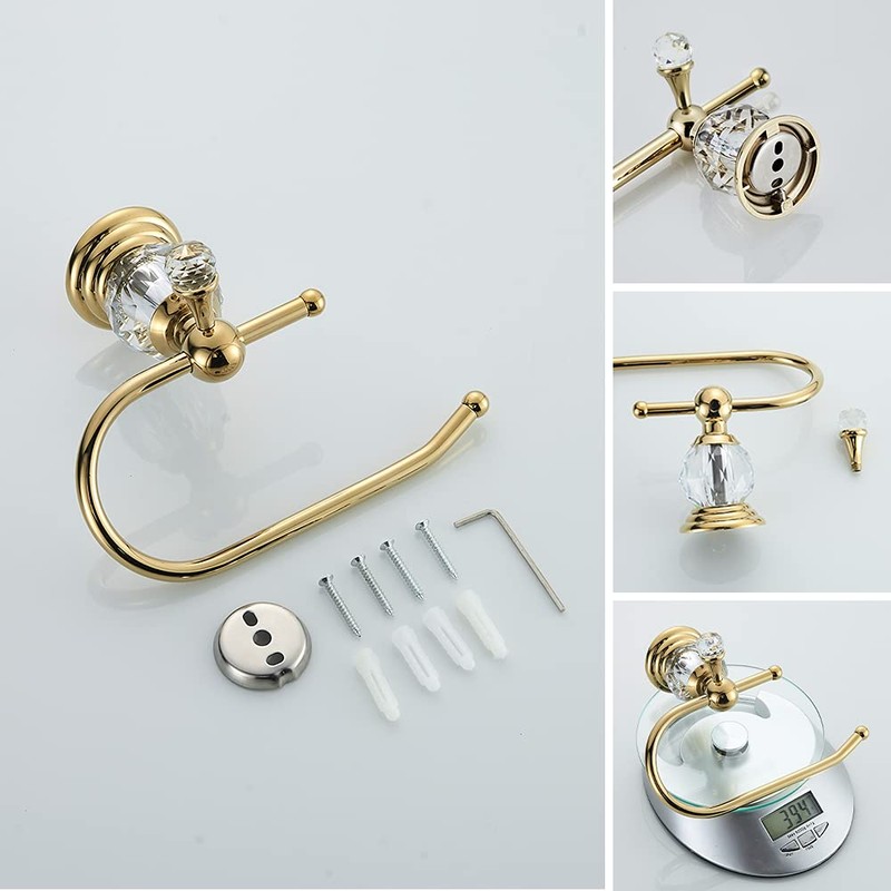WOLIBEER Polished Gold Toilet Paper Holder, Brass Crystal Tissue Holder