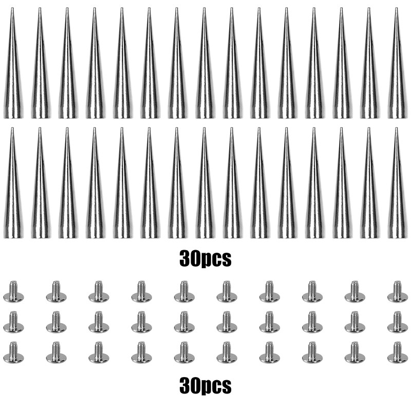 30PCS 40MM Spike and Studs Silver Cone Spikes Punk Large