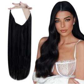 Vivien Secret Wire Hair Extensions Black One Piece Invisible Wire Hair Extensions Straight Jet Black Hidden Wire Hair Extensions 80g #1 18 Inch