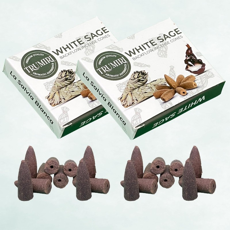 TRUMIRI White Sage Backflow Incense Cones - 20 Waterfall Cones