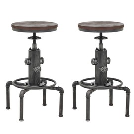 Topower American Antique Vintage Industrial Barstool Solid Wood Water Pipe Fire Hydrant Design Cafe Coffee Silver Industrial Bar Stool (2)