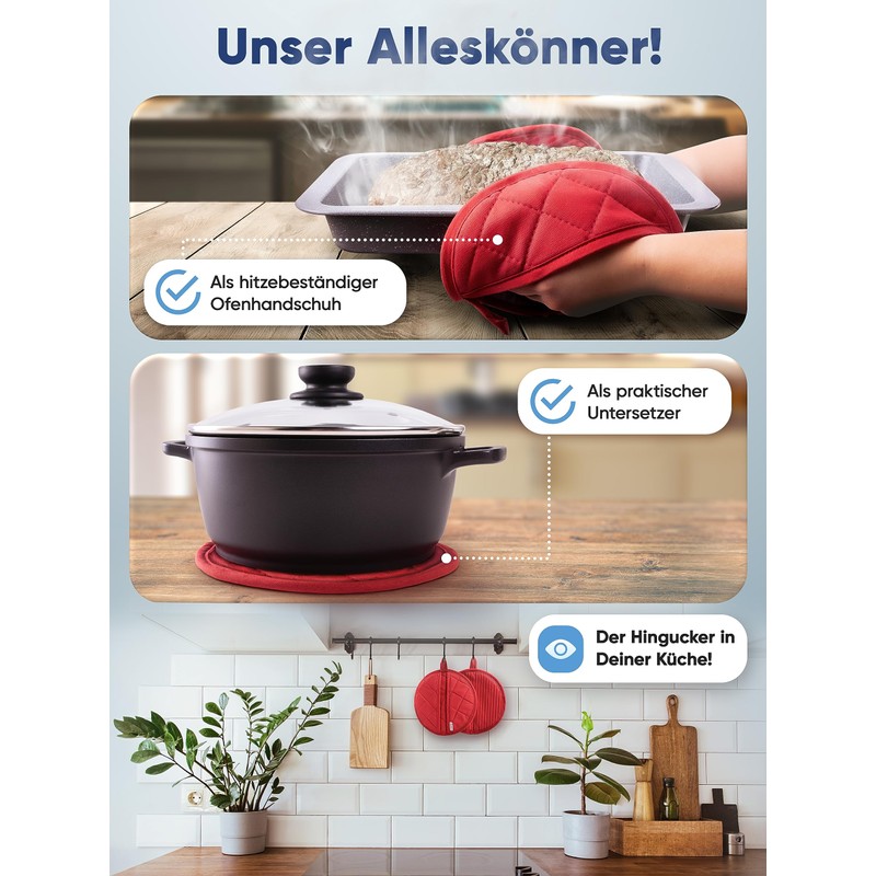 WOHNHELD® Pot Holder Set [Extremely Heat Resistant 250°C] Set of