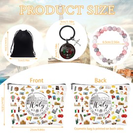Luvsweets Italy Travel Essentials Gifts - 3Pcs Italian Travel Must Have Souvenirs Gifts, Italy is Calling I Must Go Makeup Bags with Zipper, Keychain, Bracelet, Gift for Traveller Women Friends