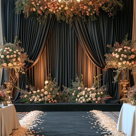 40ft x 10ft Wrinkle Free Black Wedding Backdrop Curtains for Party Bridal Shower Reception Decorations Black Fabric Curtain Backdrops Drapes for Photography Baby Shower Birthday Background