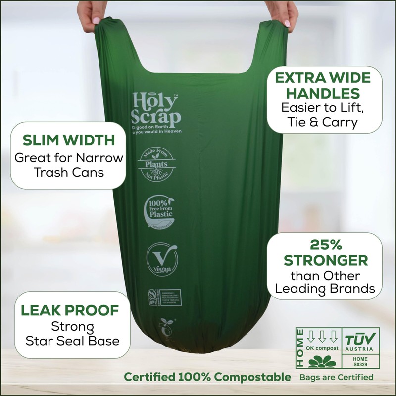 HOLY SCRAP! Large Slim Compostable Trash Bags - 8-10 Gallon,
