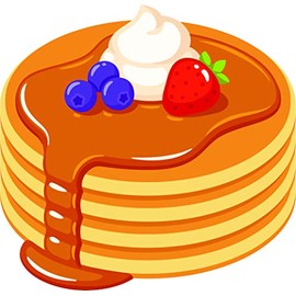 Simple Yummy Breakfast Pancake Stack Cartoon Vinyl Sticker (2" Tall, Berries and Whipcream)