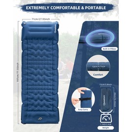 QUNATURE Sleeping Pad for Outdoor Camping Mattress Ultra-Light Inflatable Camping Bed with Built-in Pillow - Air Pad, Carry Bag - Compact & Lightweight Camping Gear Essentials