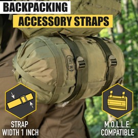 M-Tac Pack of 2x Utility Strap for Backpack Tactical Lashing for MOLLE Gear Plastic Buckle (Olive, 40 inches)