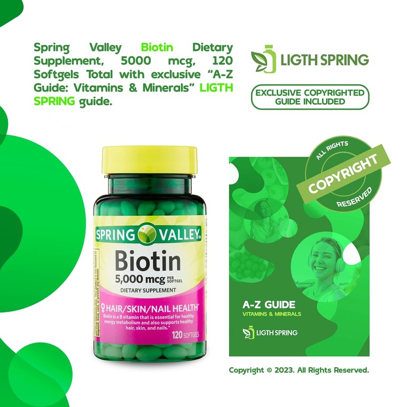 Spring Valley Biotin Dietary Supplement, 5000 mcg, 120 Softgels Total