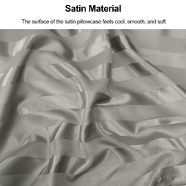 Lirex Silky Satin Pillowcase with Zipper Closure, Polyester Satin Pillow Cover for Hair, Smooth Floral Pattern with Light Grey Stripes, 20" x 36"