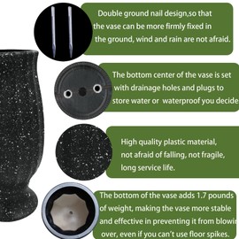 MYGDLUS Cemetery Vase, Black Plastic, Modern Cylindrical Vase with Ground Spike, Ideal for Tombstone Markers, Honoring The Loss of Loved Ones