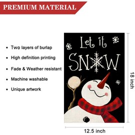 LHSION Let It Snow Snowman Garden Flag 12.5 x 18 Inch Merry Christmas Decorative Double Sided Burlap Small Flag Holiday Banners for Winter Xmas Farm House Yard Decoration