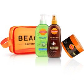 Carroten 3er Sonnenpflege Bundle - Bräunungsset aus Intensive Tanning Gel 150 ml, Intensive Tanning Oil mit Kokosnussöle 200 ml und After Sun Cooling Gel 200 ml, inkl. praktischer Kosmetiktasche