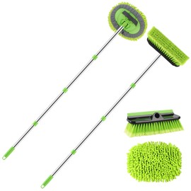 2 Pack Car Wash Brush with Long Handle, 61" Microfiber Car Wash Mop and Car Washing Brush Combo Set, Scratch-Free Soft Bristle Car Wash Mop Brushes Cleaning Kit for Exterior Car, Truck, RV, Boat