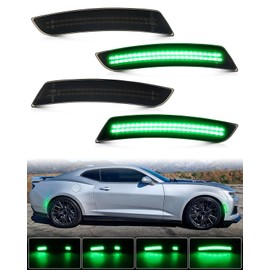 PWOBVZ Dynamic Green LED Side Marker Lights for Chevy Camaro 2016 2017 2018 2019 2020 2021 2022 2023, Smoked Lens Front Rear Bumper Day Running Lamp, pack of 4