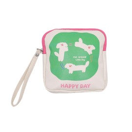 MOSSTYUS Period Bag Feminine Pads Storage Bag with Wrist Strap PU Tampon Holder Organizer Pouch Small Square Make Up Bag,Dogs