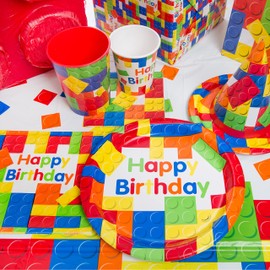 Unique 58235EU - Eco-Friendly Paper Plates - 23 cm - Building Blocks Birthday Party - 8 Count (Pack of 1)