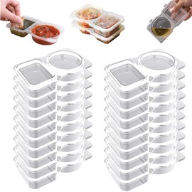 Hetrfly 20PCS Double Compartment Condiment Containers, Reusable Snack Pack Containers, Mini Plastic Pots with Lids for Sauce Snack, Dips Takeout Travel and Outdoor Camping