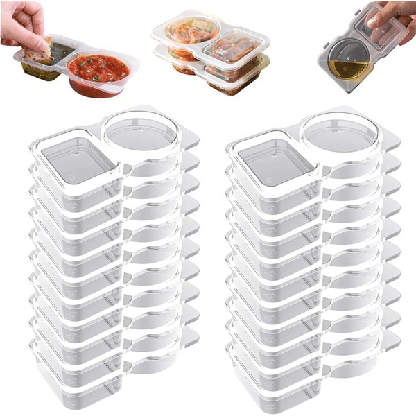 Hetrfly 20PCS Double Compartment Condiment Containers, Reusable Snack Pack Containers,